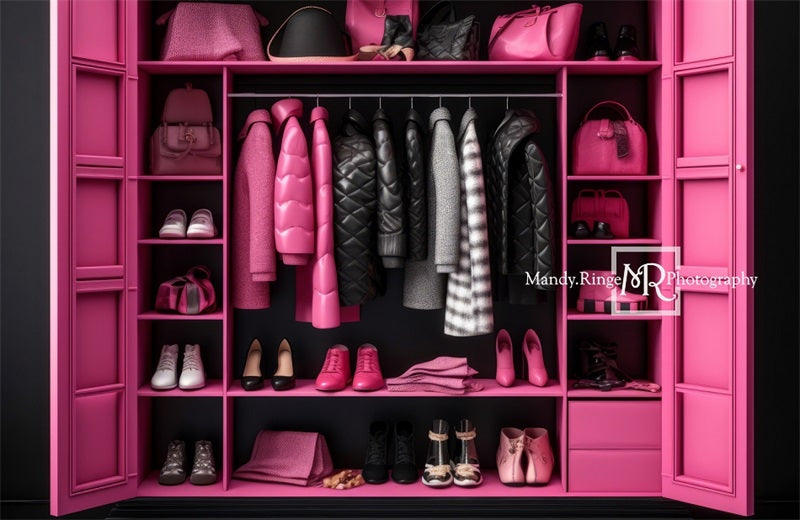 Kate Pink Black Doll Accessory Closet Backdrop Designed by Mandy Ringe Photography - Kate Backdrop AU