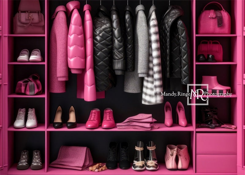 Kate Pink Black Doll Accessory Closet Backdrop Designed by Mandy Ringe Photography - Kate Backdrop AU