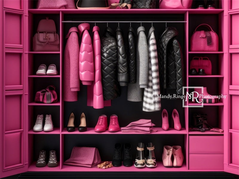 Kate Pink Black Doll Accessory Closet Backdrop Designed by Mandy Ringe Photography - Kate Backdrop AU
