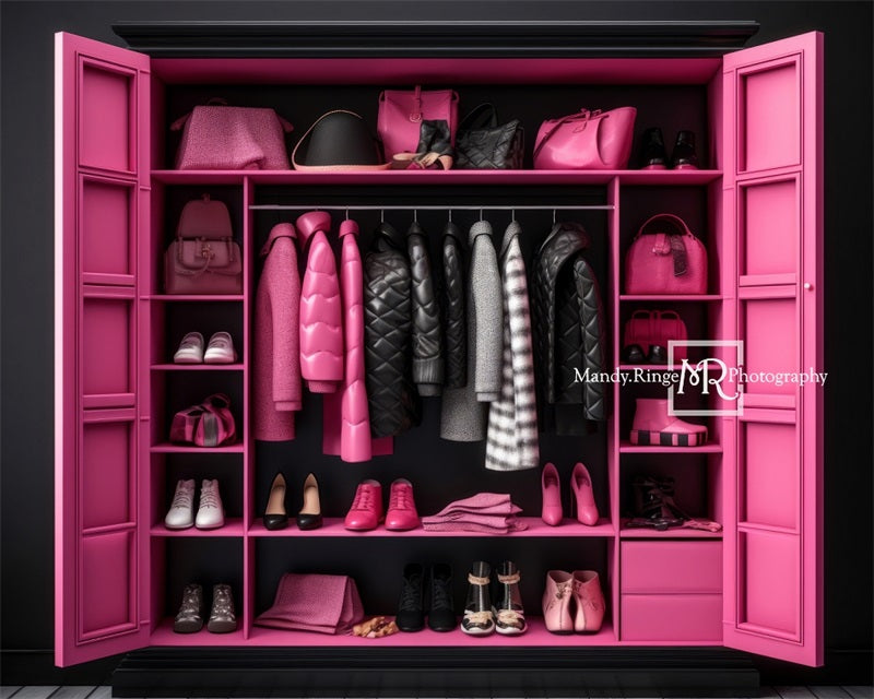 Kate Pink Black Doll Accessory Closet Backdrop Designed by Mandy Ringe Photography - Kate Backdrop AU