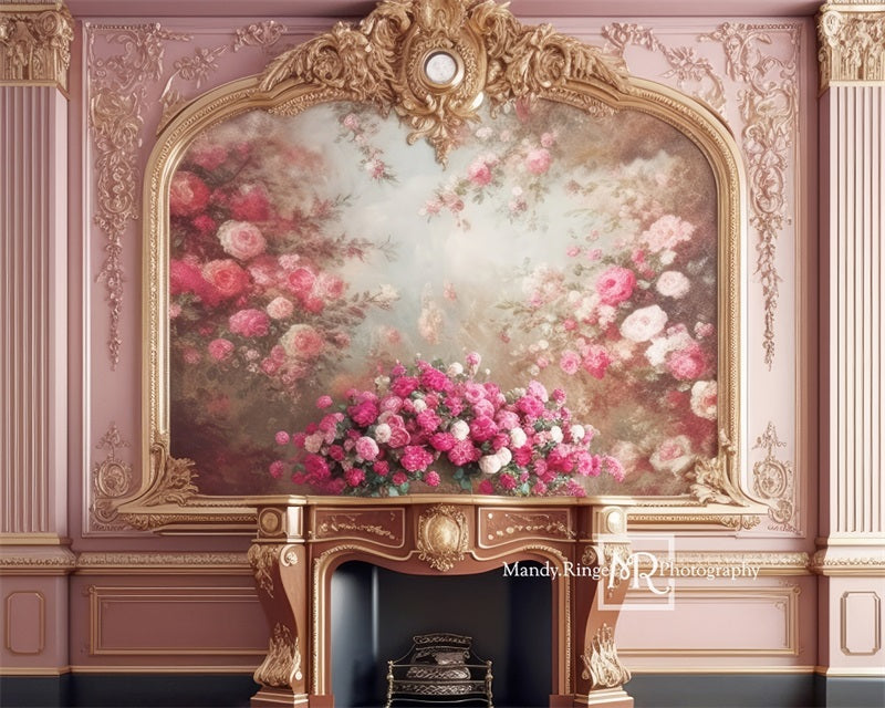 Kate Pink Gold Floral Victorian Fireplace Backdrop Designed by Mandy Ringe Photography - Kate Backdrop AU