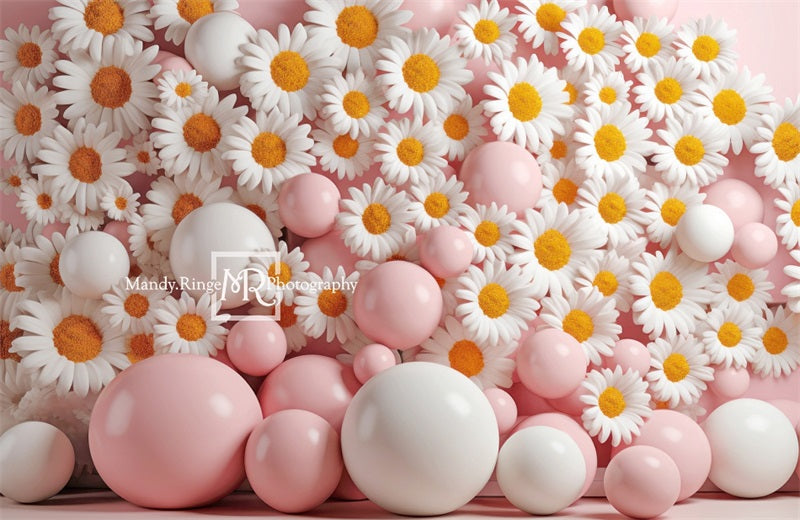 Kate Pink White Balloon Daisies Backdrop Designed by Mandy Ringe Photography - Kate Backdrop AU