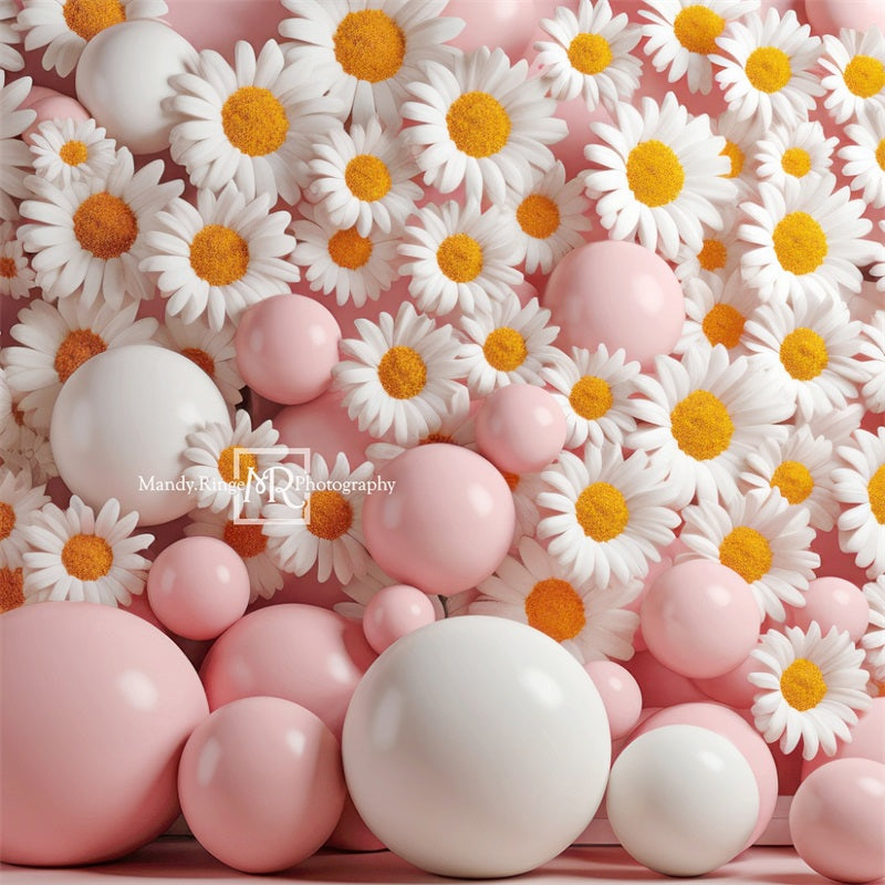 Kate Pink White Balloon Daisies Backdrop Designed by Mandy Ringe Photography - Kate Backdrop AU