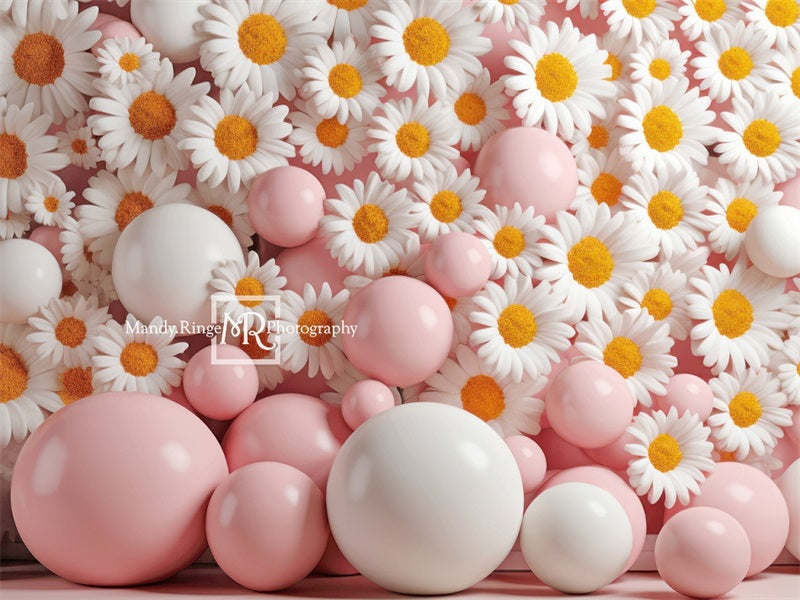 Kate Pink White Balloon Daisies Backdrop Designed by Mandy Ringe Photography - Kate Backdrop AU