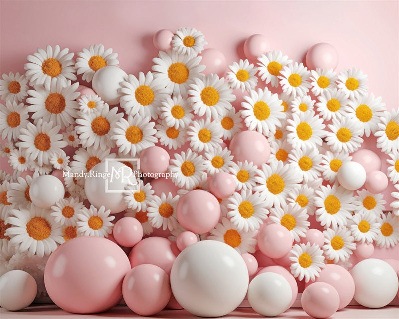 Kate Pink White Balloon Daisies Backdrop Designed by Mandy Ringe Photography - Kate Backdrop AU