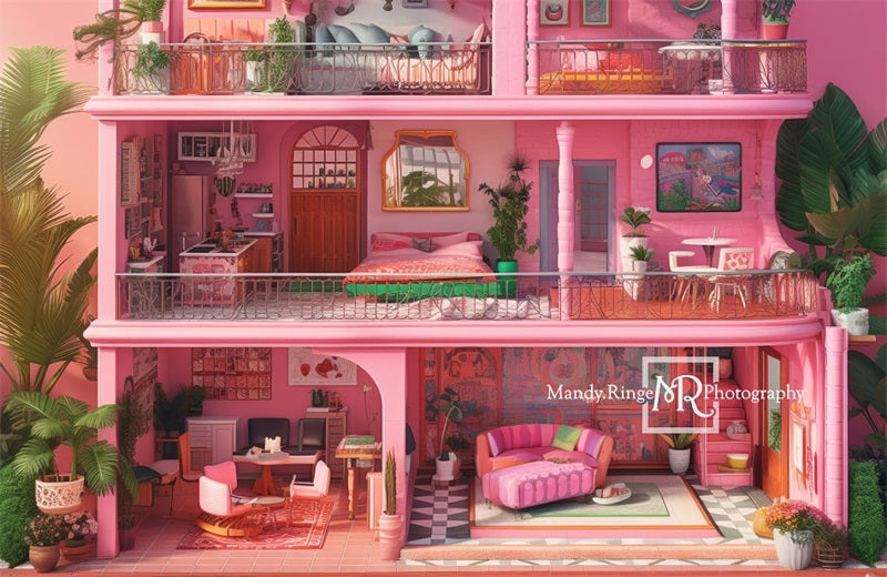 Kate Pink Malibu Dollhouse Backdrop Designed by Mandy Ringe Photography - Kate Backdrop AU