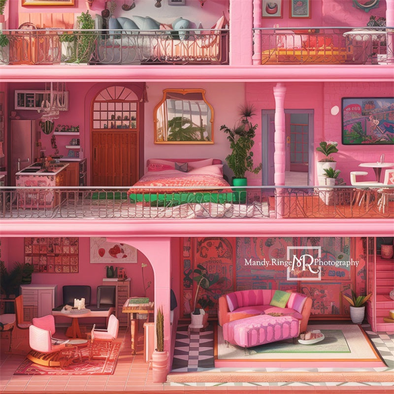 Kate Pink Malibu Dollhouse Backdrop Designed by Mandy Ringe Photography - Kate Backdrop AU