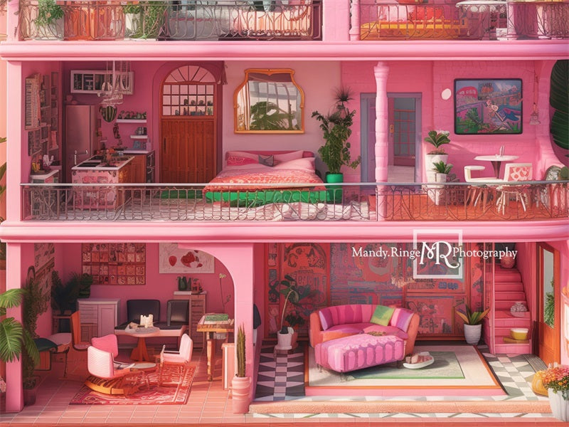 Kate Pink Malibu Dollhouse Backdrop Designed by Mandy Ringe Photography - Kate Backdrop AU