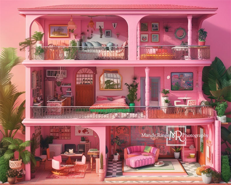 Kate Pink Malibu Dollhouse Backdrop Designed by Mandy Ringe Photography - Kate Backdrop AU