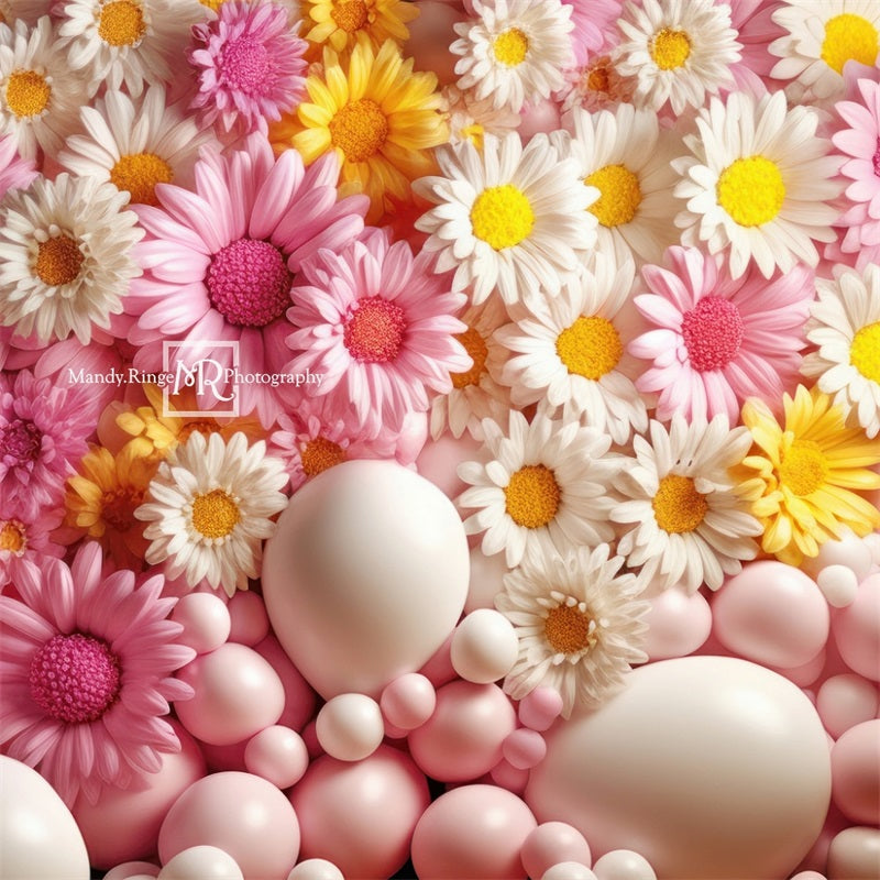 Kate Pink Yellow White Balloon Wall Daisies Backdrop Designed by Mandy Ringe Photography - Kate Backdrop AU