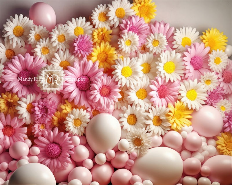 Kate Pink Yellow White Balloon Wall Daisies Backdrop Designed by Mandy Ringe Photography - Kate Backdrop AU