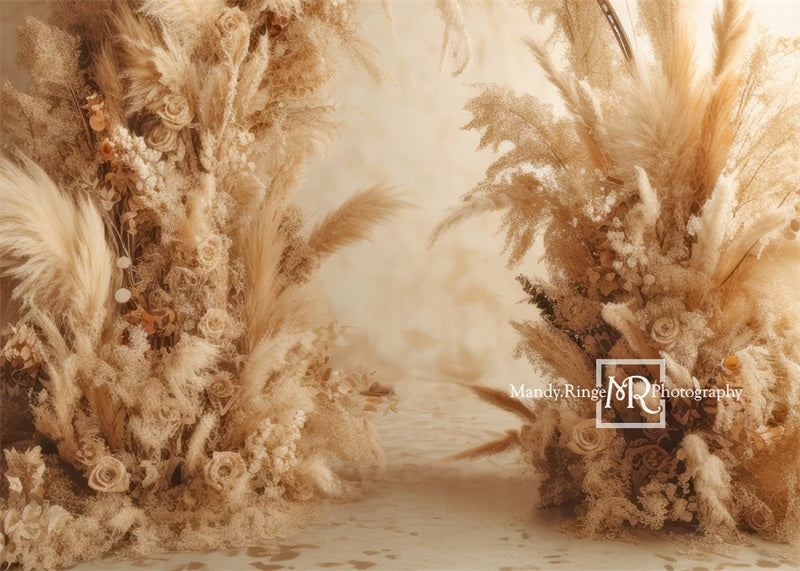 Kate Warm Neutral Boho Dried Florals Arch Backdrop Designed by Mandy Ringe Photography - Kate Backdrop AU