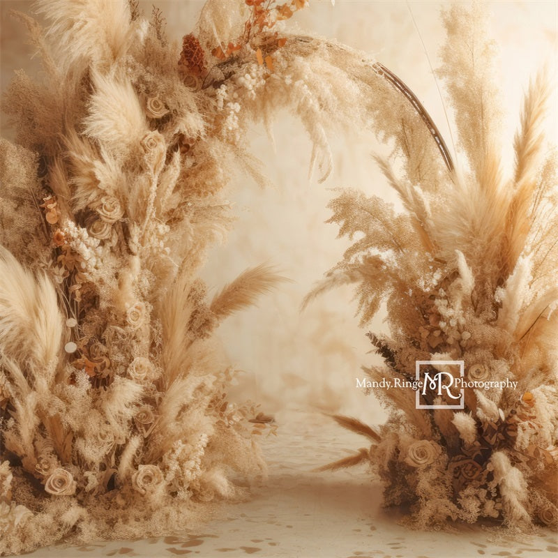 Kate Warm Neutral Boho Dried Florals Arch Backdrop Designed by Mandy Ringe Photography - Kate Backdrop AU