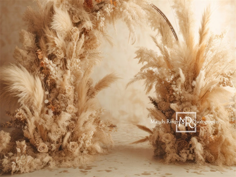 Kate Warm Neutral Boho Dried Florals Arch Backdrop Designed by Mandy Ringe Photography - Kate Backdrop AU