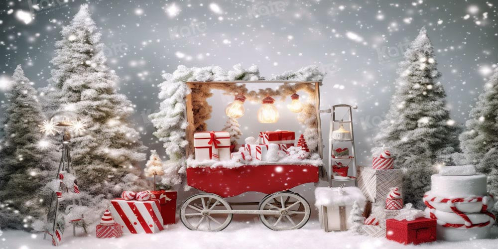 Kate Winter Christmas Tree Backdrop Snow Gift Trolley Designed by Chain Photography - Kate Backdrop AU