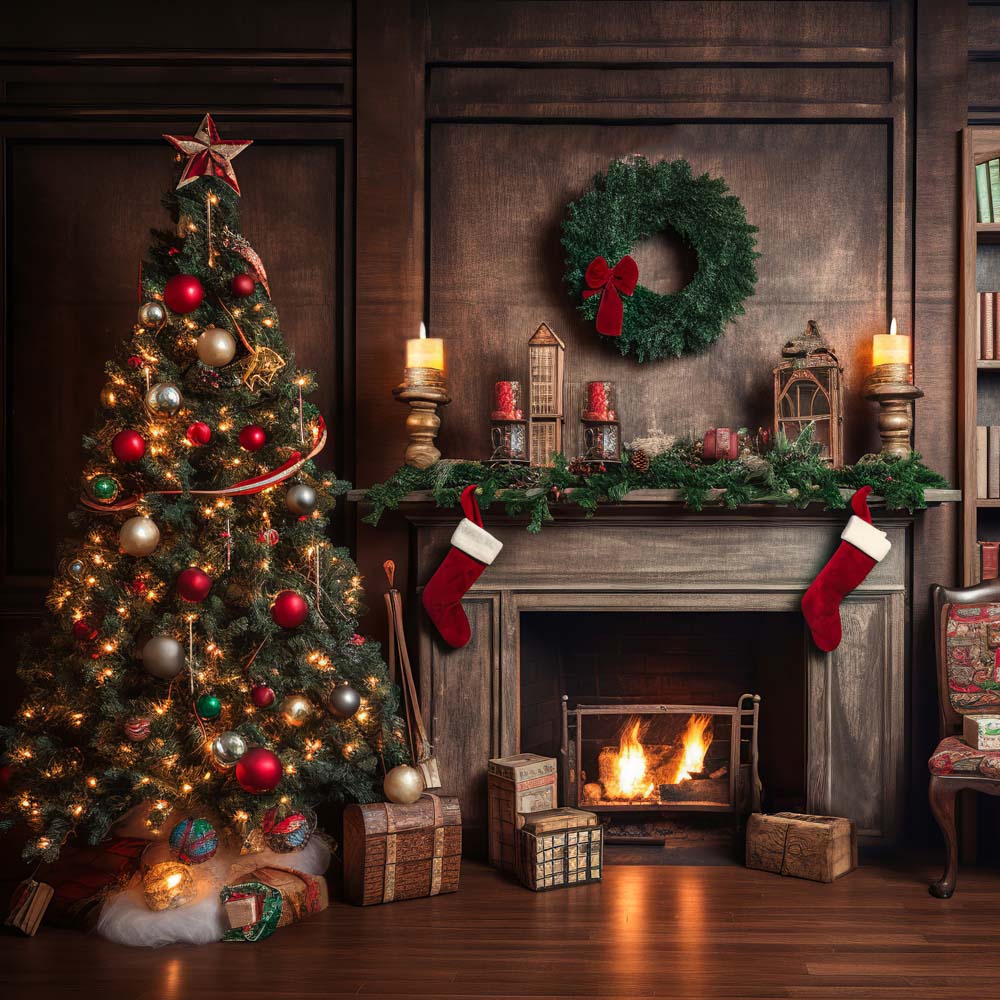 Kate Christmas Tree Fireplace Backdrop Winter for Photography - Kate Backdrop AU