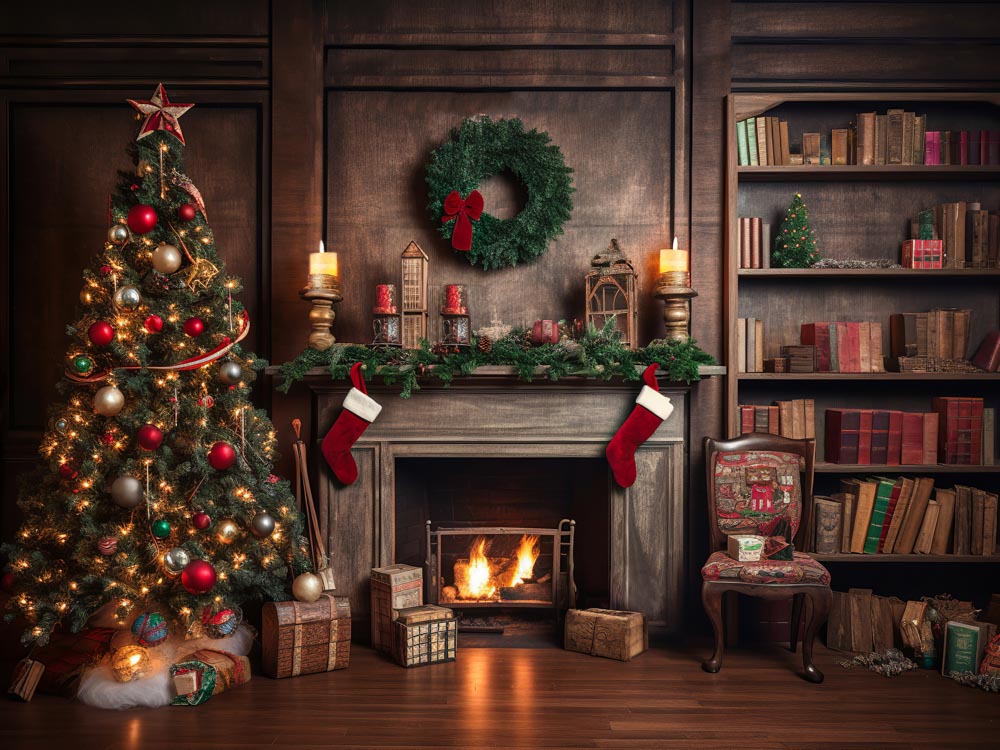 Kate Christmas Tree Fireplace Backdrop Winter for Photography - Kate Backdrop AU