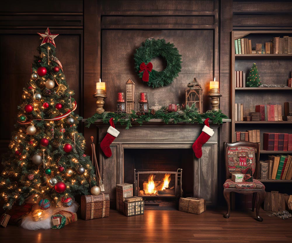 Kate Christmas Tree Fireplace Backdrop Winter for Photography - Kate Backdrop AU