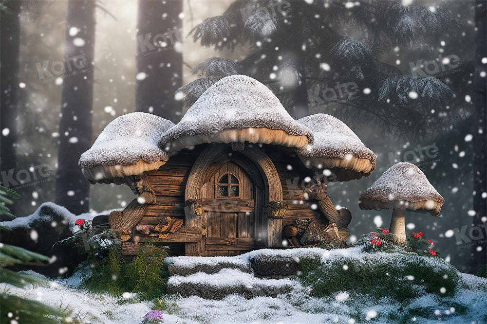 Kate Winter Snow Mushroom House Backdrop for Photography - Kate Backdrop AU