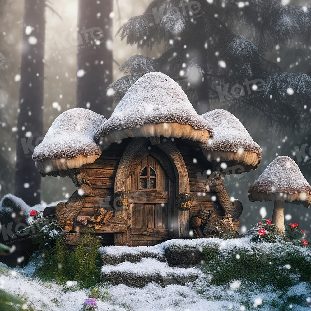 Kate Winter Snow Mushroom House Backdrop for Photography - Kate Backdrop AU