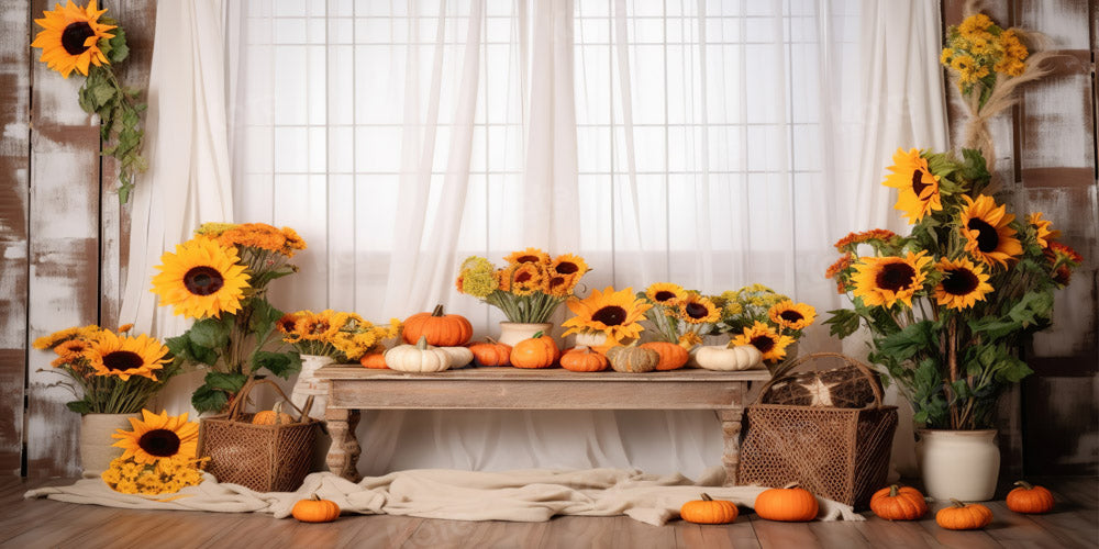 Kate White Window Sunflower Autumn Backdrop Designed by Chain Photography - Kate Backdrop AU