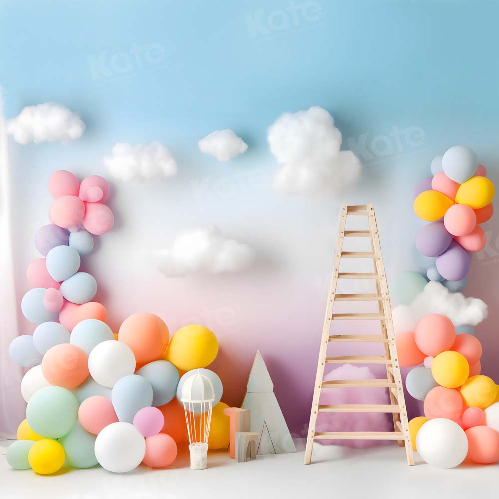Kate Cloud Cake Smash Balloon Birthday Ladder Backdrop Designed by Chain Photography - Kate Backdrop AU