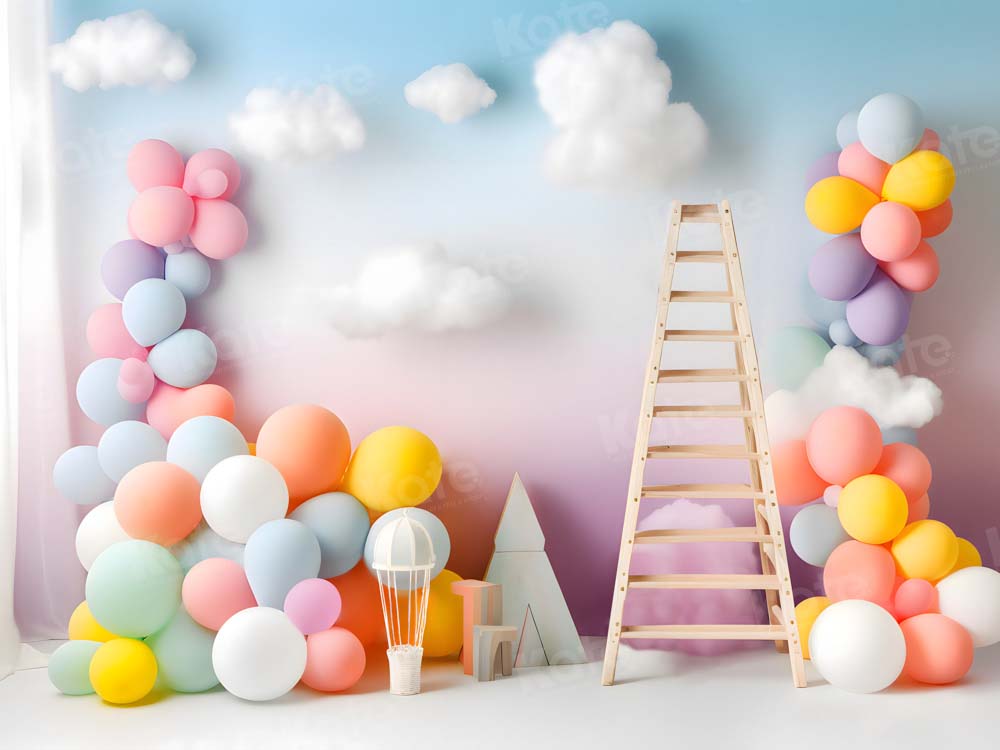 Kate Cloud Cake Smash Balloon Birthday Ladder Backdrop Designed by Chain Photography - Kate Backdrop AU