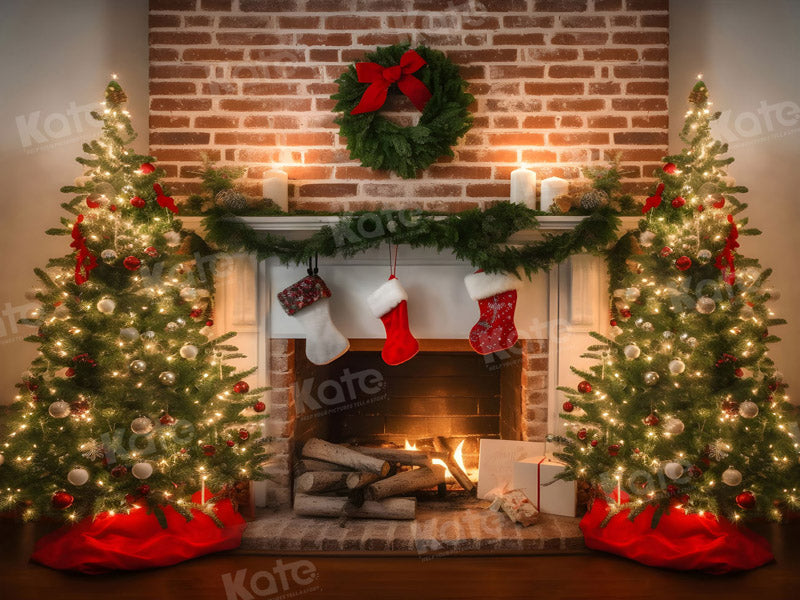 Kate Christmas Fireplace Socks Backdrop for Photography - Kate Backdrop AU