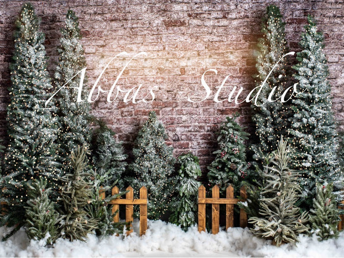 Kate Christmas Outdoor Fence Trees Lights Backdrop Designed by Abbas Studio - Kate Backdrop AU