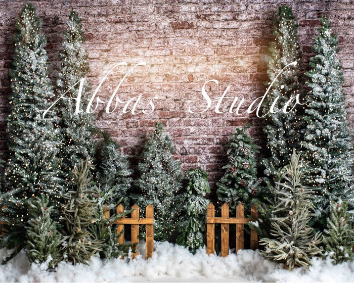 Kate Christmas Outdoor Fence Trees Lights Backdrop Designed by Abbas Studio - Kate Backdrop AU