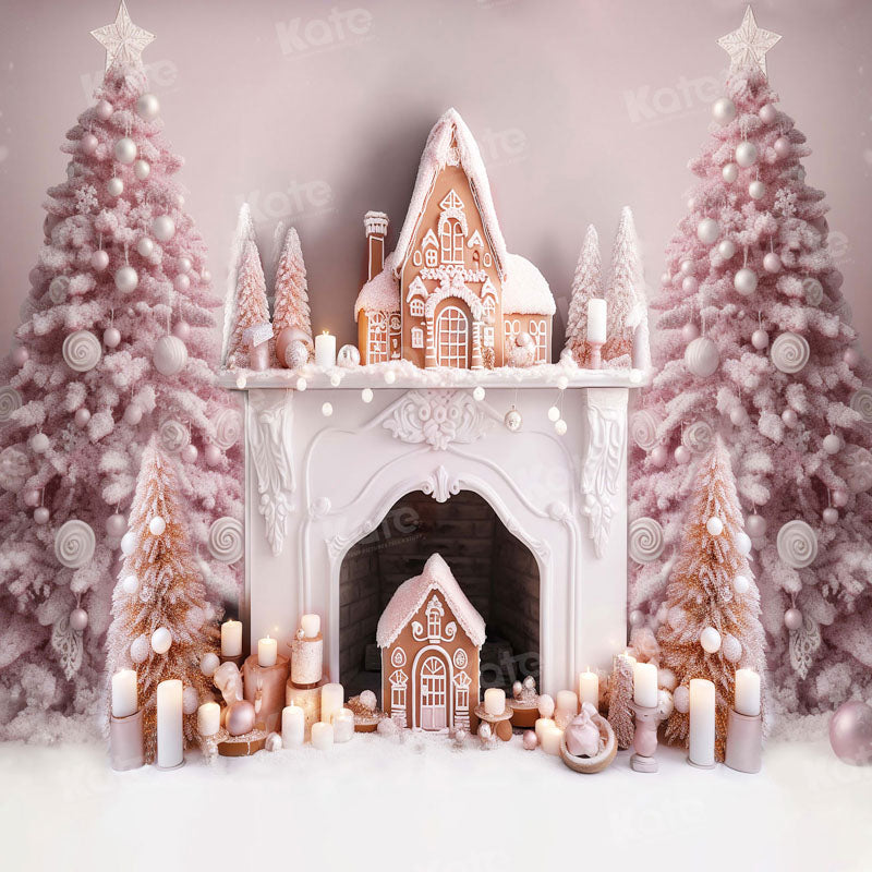 Kate Pink Gingerbread House Fireplace Backdrop for Photography - Kate Backdrop AU
