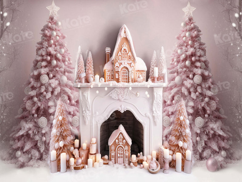 Kate Pink Gingerbread House Fireplace Backdrop for Photography - Kate Backdrop AU