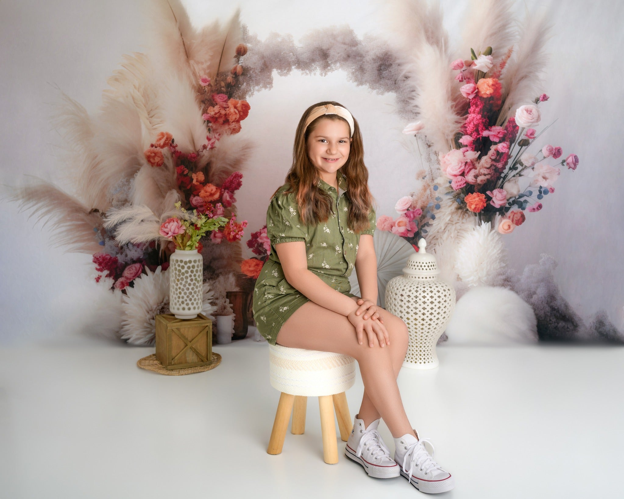 Kate Autumn Flowers Backdrop Boho White for Photography - Kate Backdrop AU