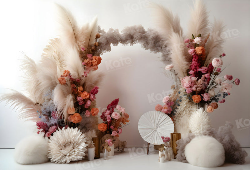 Kate Autumn Flowers Backdrop Boho White for Photography - Kate Backdrop AU