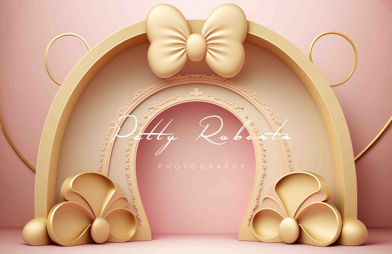 Kate Golden Pink Bow Backdrop Cake Smash Designed by Patty Robertss - Kate Backdrop AU