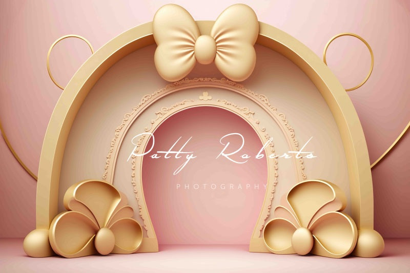 Kate Golden Pink Bow Backdrop Cake Smash Designed by Patty Robertss - Kate Backdrop AU