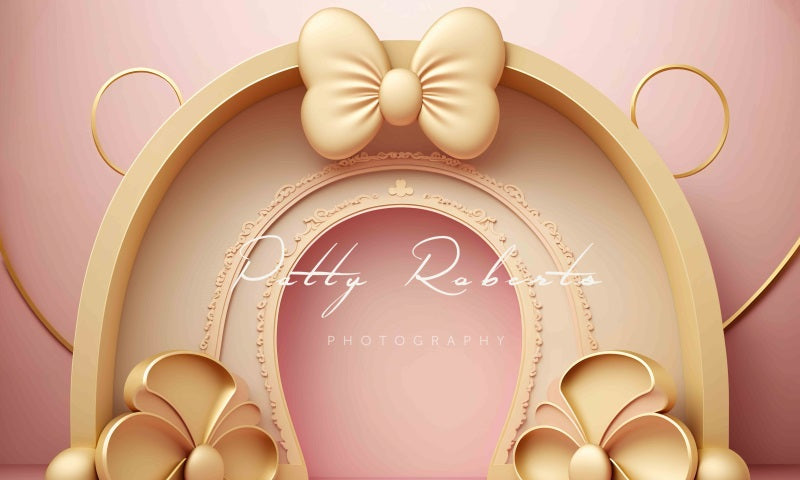 Kate Golden Pink Bow Backdrop Cake Smash Designed by Patty Robertss - Kate Backdrop AU