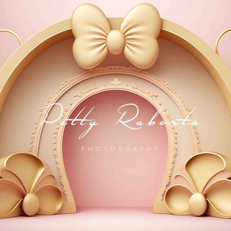 Kate Golden Pink Bow Backdrop Cake Smash Designed by Patty Robertss - Kate Backdrop AU