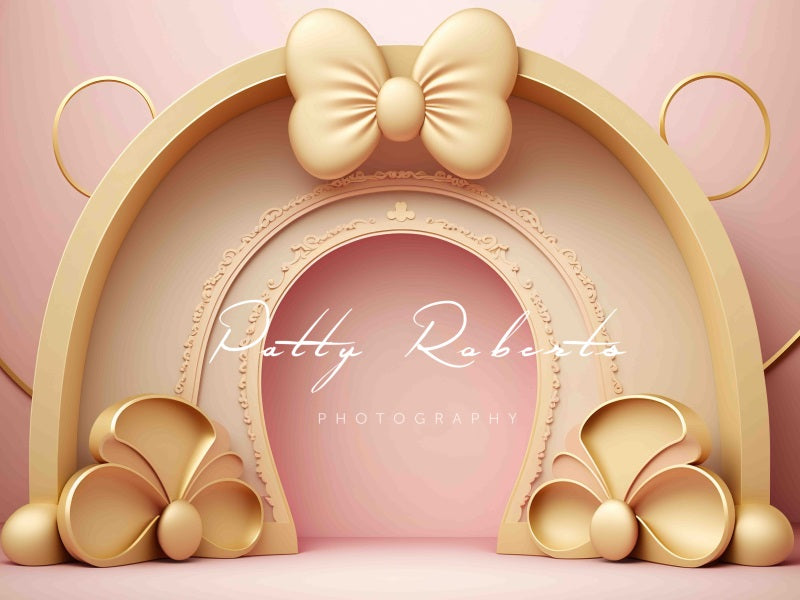 Kate Golden Pink Bow Backdrop Cake Smash Designed by Patty Robertss - Kate Backdrop AU