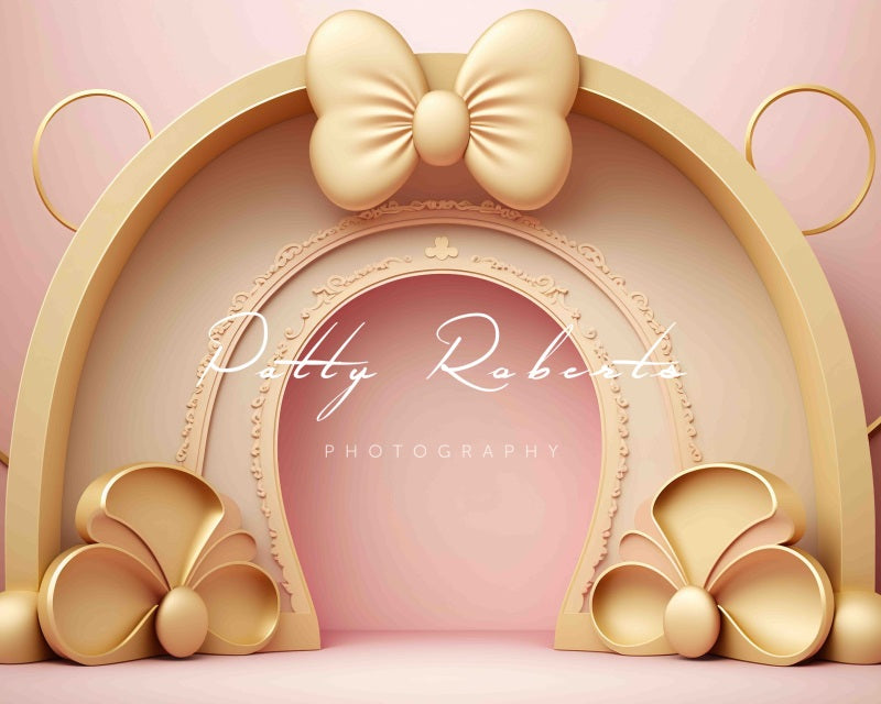 Kate Golden Pink Bow Backdrop Cake Smash Designed by Patty Robertss - Kate Backdrop AU