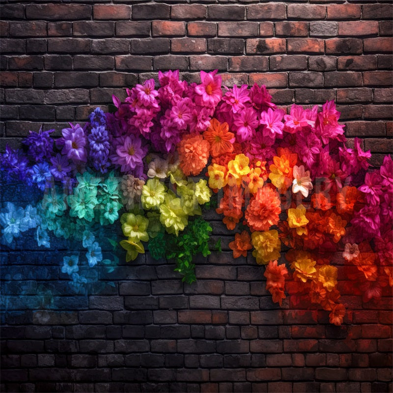 Kate Color Rush Floral Brick Wall Backdrop Designed by Angela Marie Photography - Kate Backdrop AU