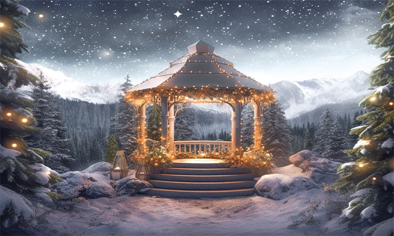 Kate Snowy Mountain Gazebo Backdrop Designed by Angela Marie Photography - Kate Backdrop AU