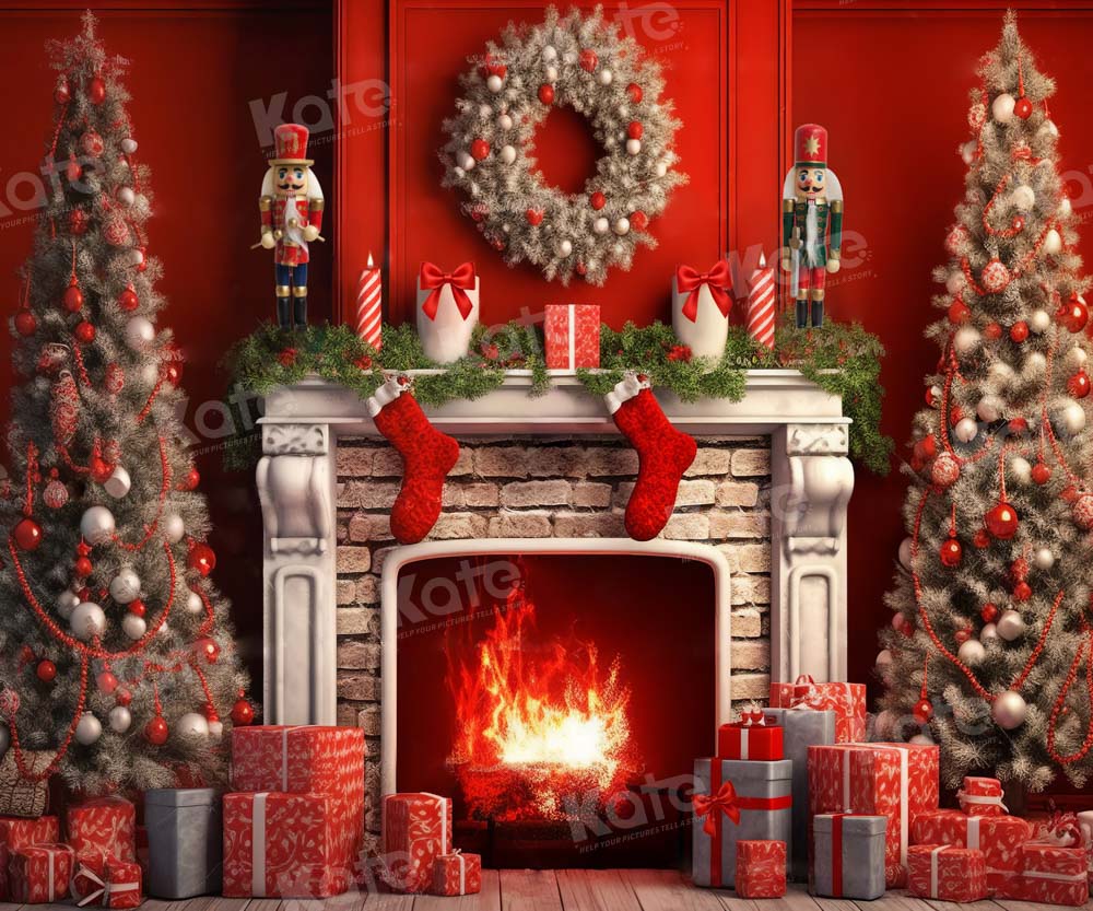 Kate Red Christmas Tree Fireplace Backdrop Designed by Chain Photography - Kate Backdrop AU