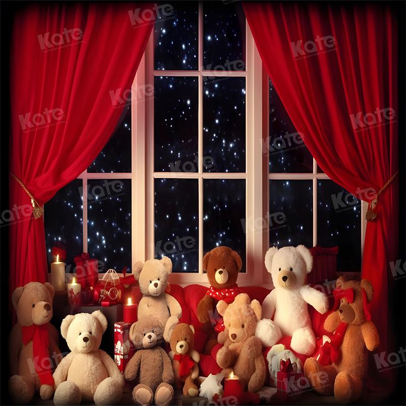Kate Bear Window Stars Backdrop Children Red Curtains for Photography - Kate Backdrop AU