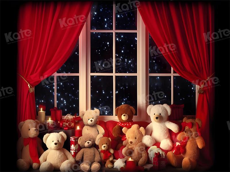 Kate Bear Window Stars Backdrop Children Red Curtains for Photography - Kate Backdrop AU