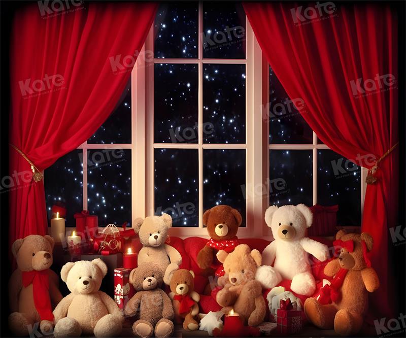 Kate Bear Window Stars Backdrop Children Red Curtains for Photography - Kate Backdrop AU