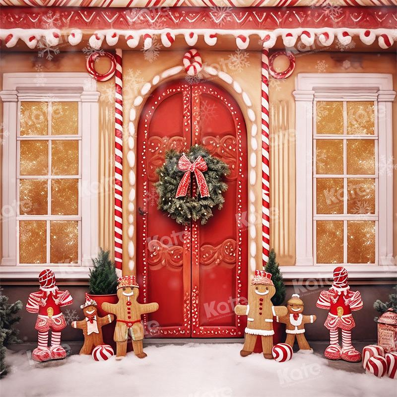 Kate Christmas Door Wreath Gingerbread Backdrop for Photography - Kate Backdrop AU