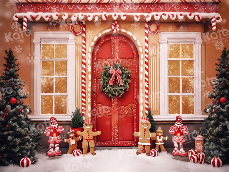 Kate Christmas Door Wreath Gingerbread Backdrop for Photography - Kate Backdrop AU