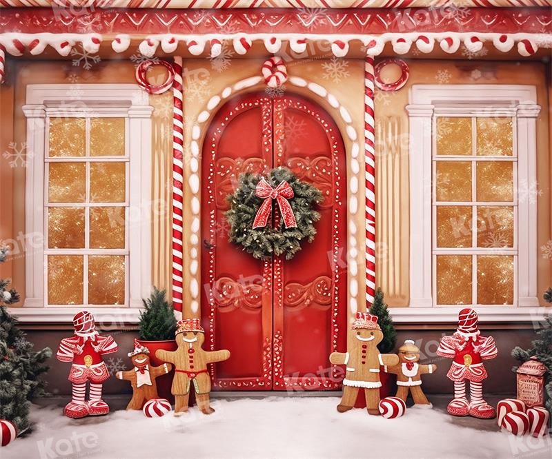 Kate Christmas Door Wreath Gingerbread Backdrop for Photography - Kate Backdrop AU
