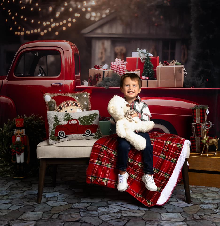 Kate Christmas Gift Red Truck Backdrop for Photography - Kate Backdrop AU